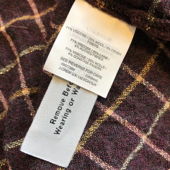 Madewell Purple Windowpane Plaid Ruffle Long Sleeve Top Medium - Picture 12 of 13